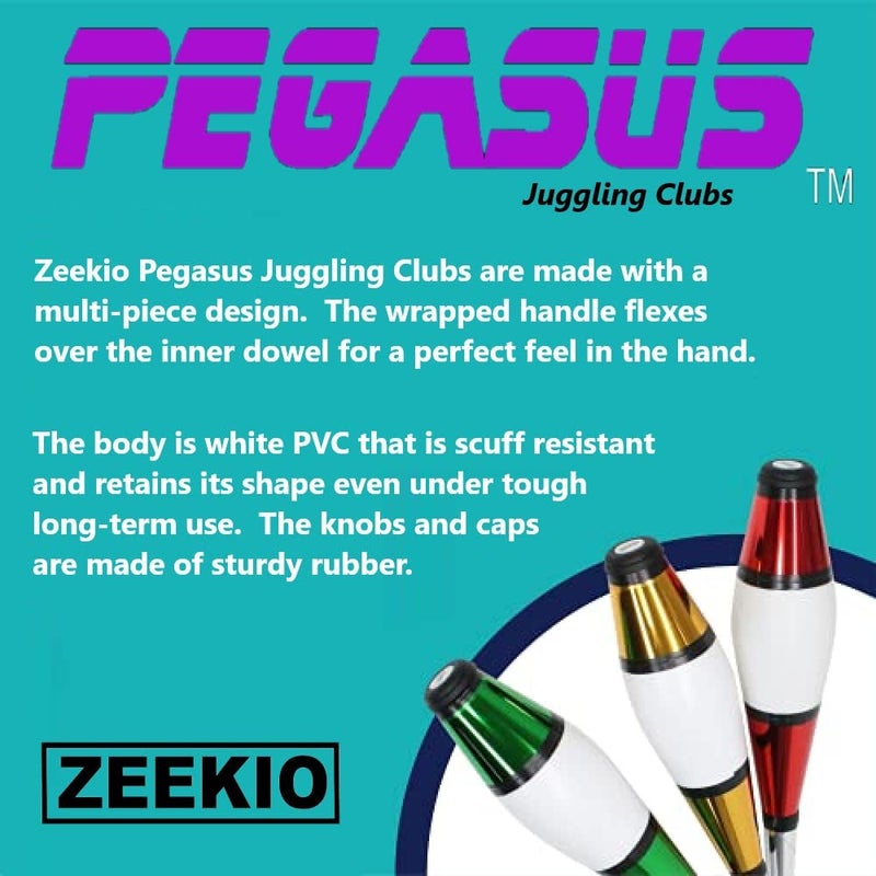 Zeekio Pegasus Juggling Club Set - Premium Quality - Beginner to Pro - Set of 3 (Purple/Green/Gold) - Image 3